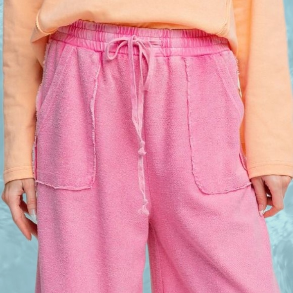 EASEL "Criss Cross" Mineral Washed Distressed Seams Cropped Pants Pockets Cotton - Picture 11 of 13